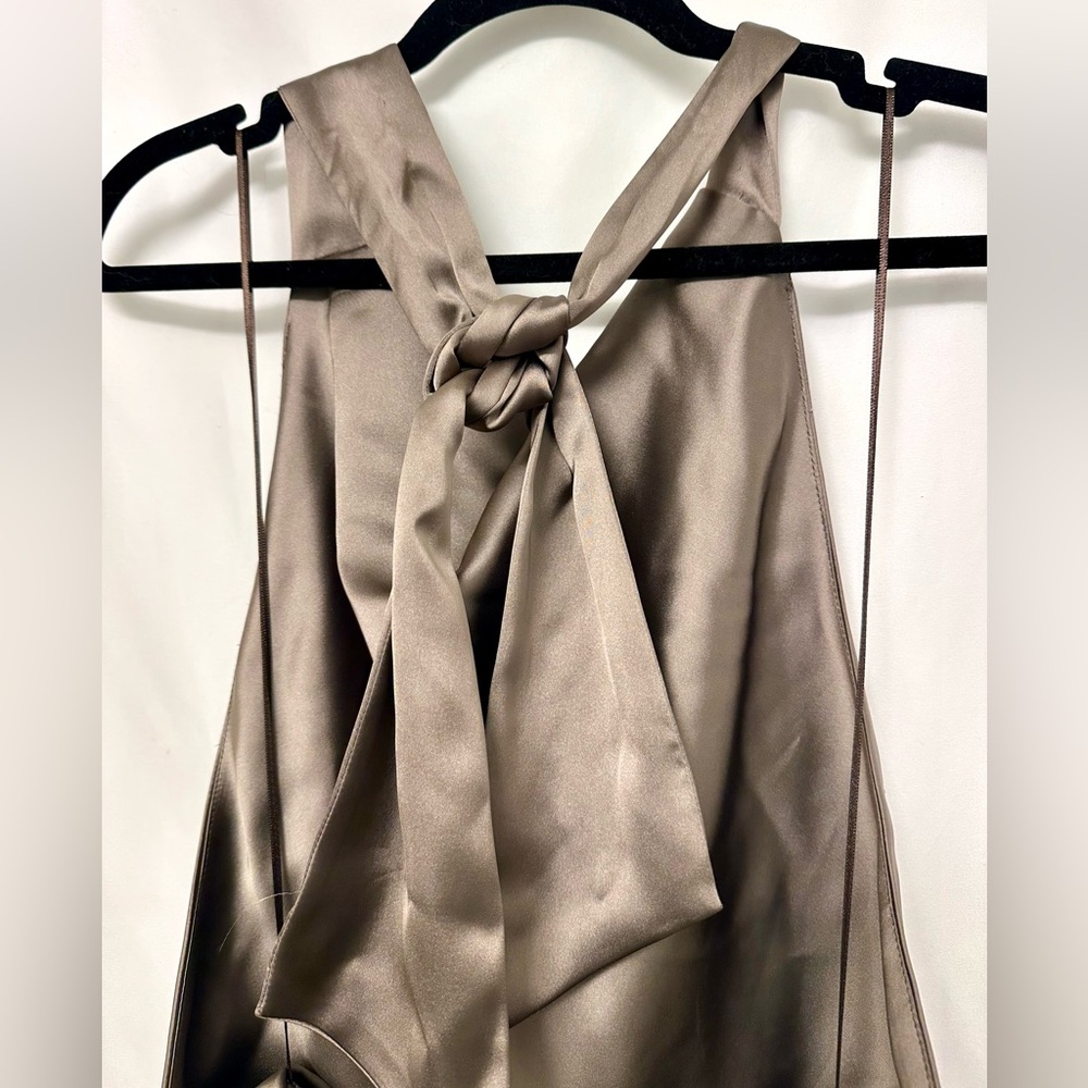 Zara Satin Cowl Neck Strapless Dress in Taupe - Picture 8 of 8